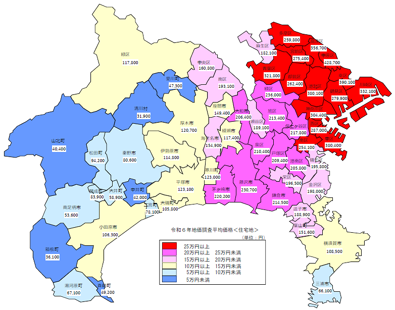 令和6年地価調査平均価格地図（住宅地）