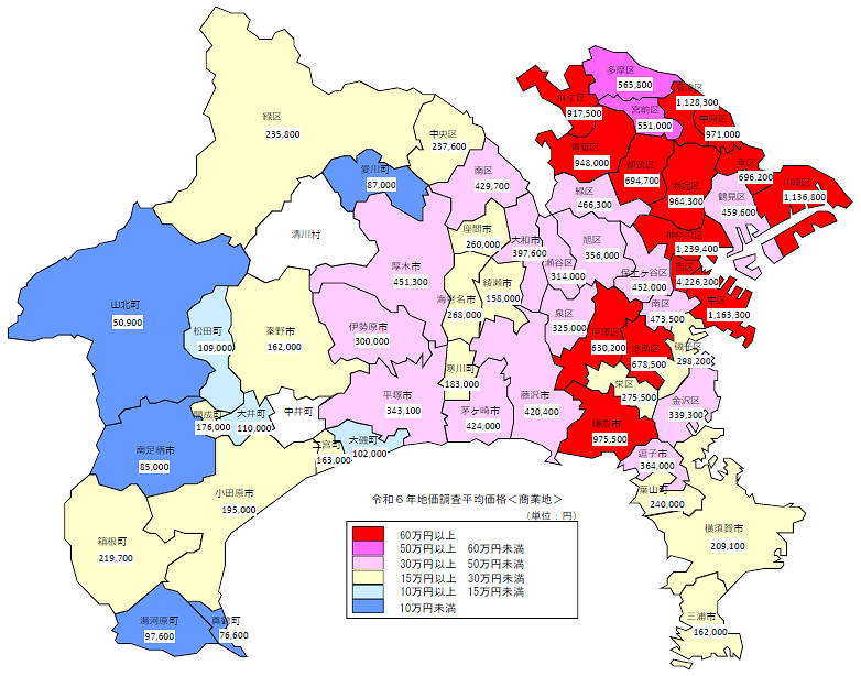 令和6年地価調査平均価格地図（商業地）