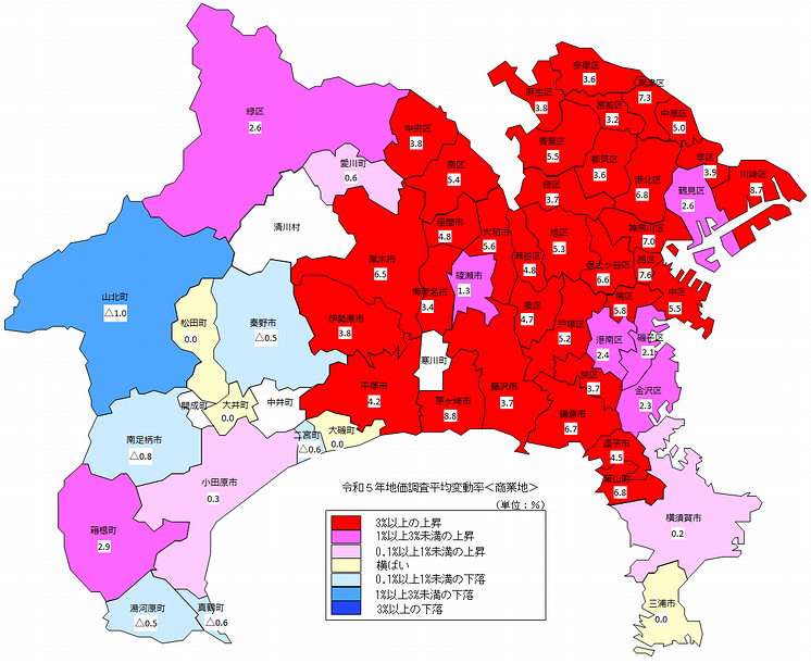 令和5年地価調査平均変動率地図（商業地）