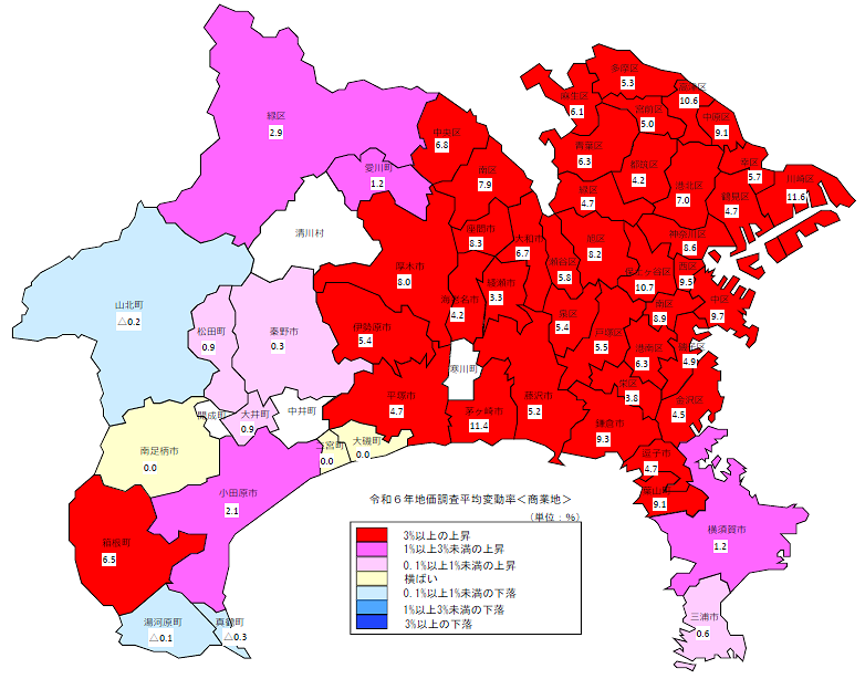 令和6年地価調査平均変動率地図（商業地）