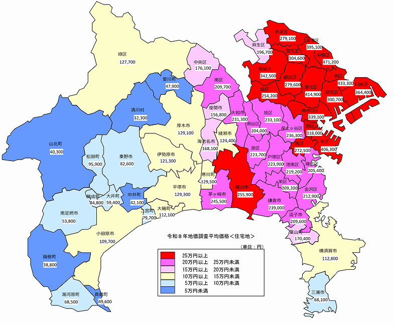 令和8年地価調査平均価格地図（住宅地）
