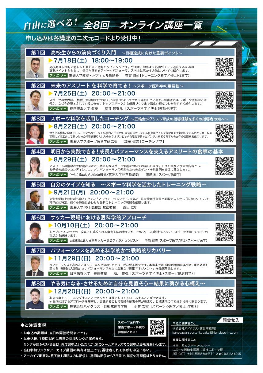 スポーツ医科学・栄養サポート講座のチラシ裏面