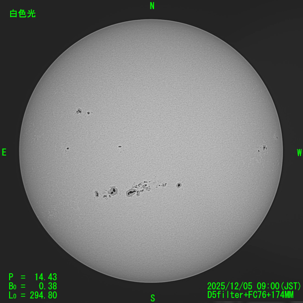2025年12月5日の白色光太陽像