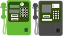 災害時も電話がつながりやすい緑色と灰色の公衆電話