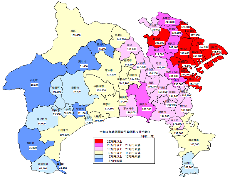 令和４年地価調査　平均価格地図（住宅地）