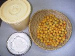 写真：分量の塩と容器、梅
