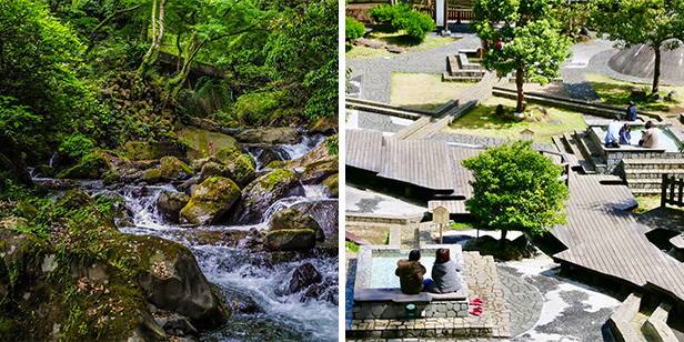 湯河原の川と足湯