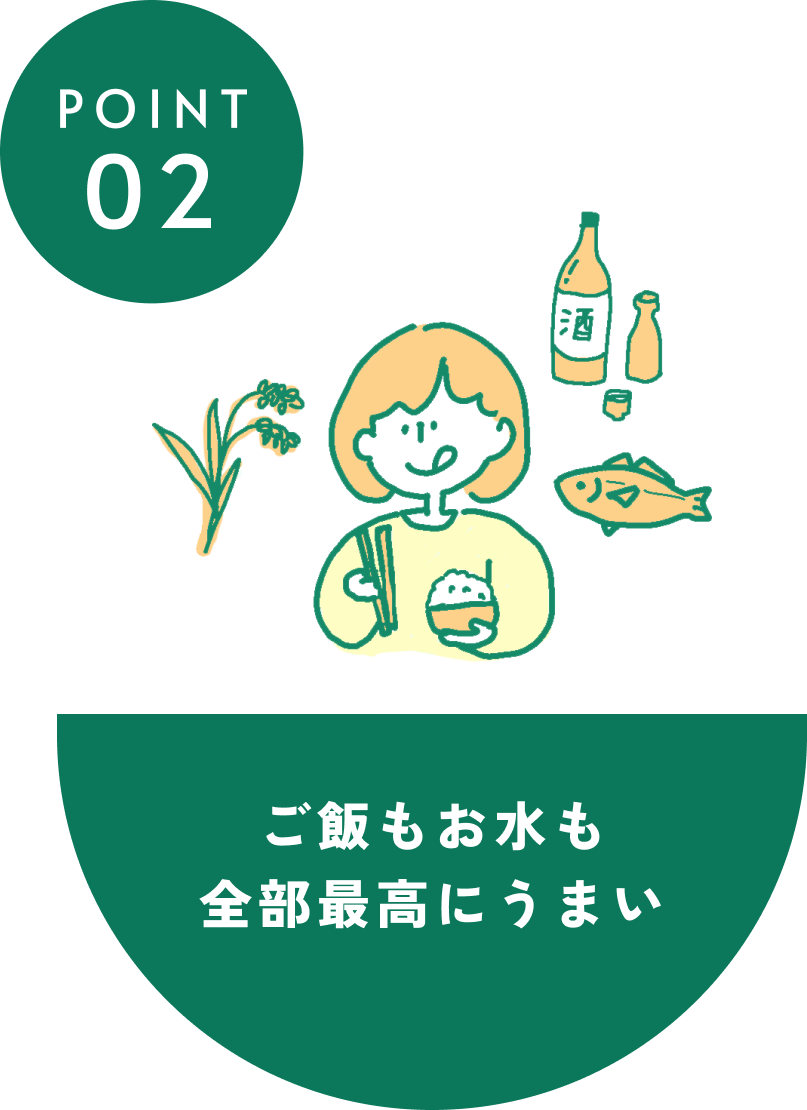 ポイント2、ご飯もお水も全部最高にうまい