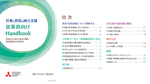仕事、育児の両立支援 従業員向けHandBookの目次画像