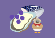 茶色のカモメが食中毒になっているイラスト