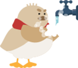 茶色のカモメが手洗いをしているイラスト