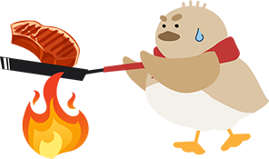 茶色のカモメがステーキを焼いているイラスト
