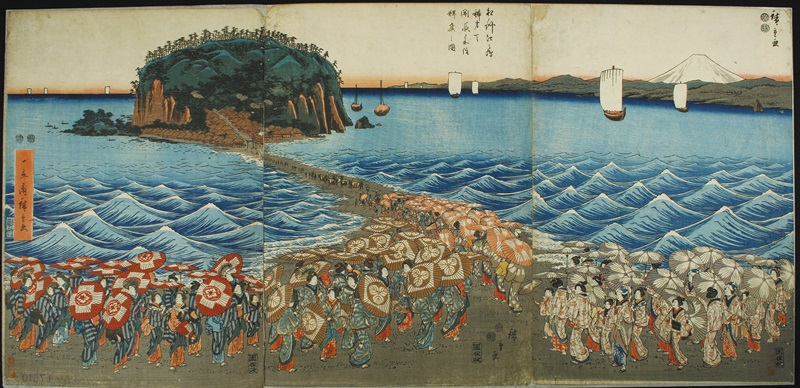 歌川広重画 相州江之島弁才天開帳参詣群集之図 県立金沢文庫所蔵