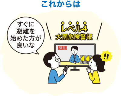 これからは&emsp;すぐに避難を始めた方が良いな&emsp;レベル4大雨危険警報